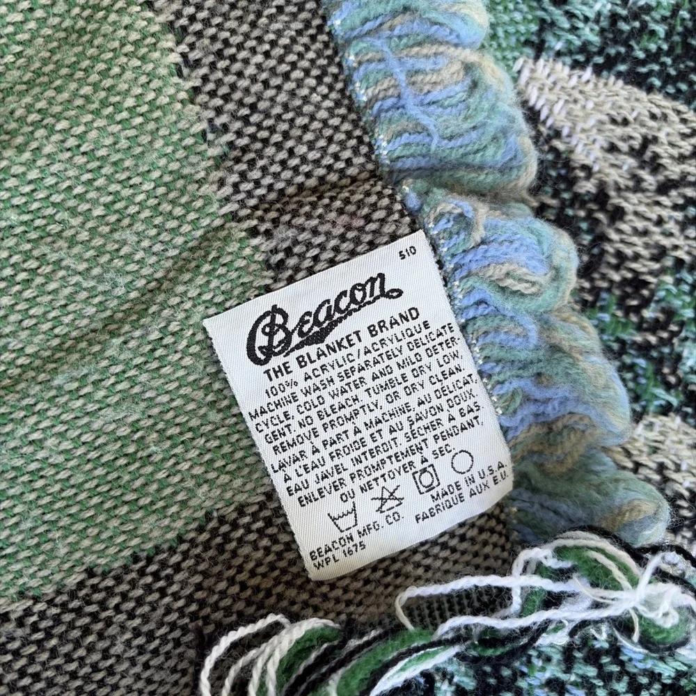 Vintage Lighthouse Woven Afghan Throw Blanket Fringe 56